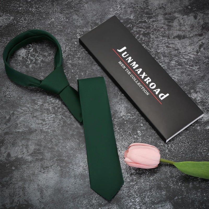 Junmaxroad Store Boys Black Tie Satin Solid Color Necktie for Teen Wedding School Graduation with Gift Box - Image 5